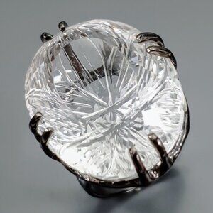 RING CARVED 50 ct Natural African Quartz Statement 925 Size  8.5